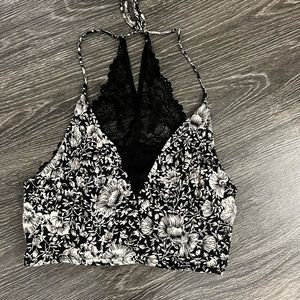 Free People black lace and floral crop Cami Medium
